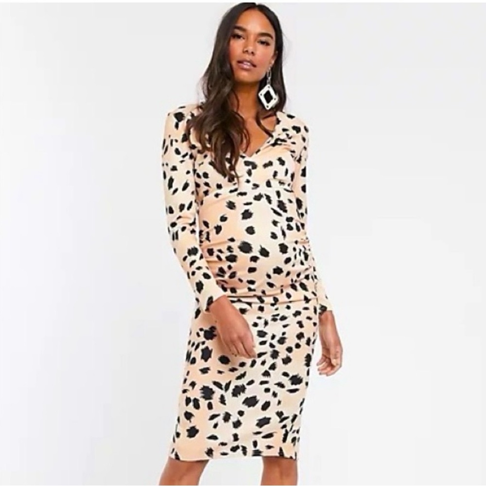 ASOS Maternity True Violet Maternity Long Sleeve Plung Midi Dress size Medium